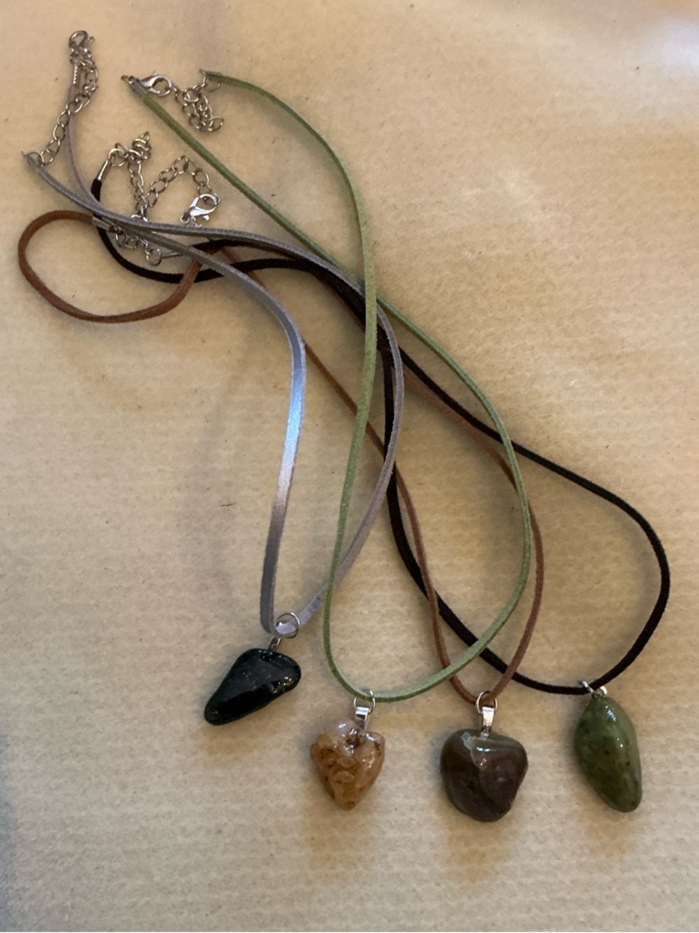 Handmade Natural Stone Pendant Necklaces, set of 4